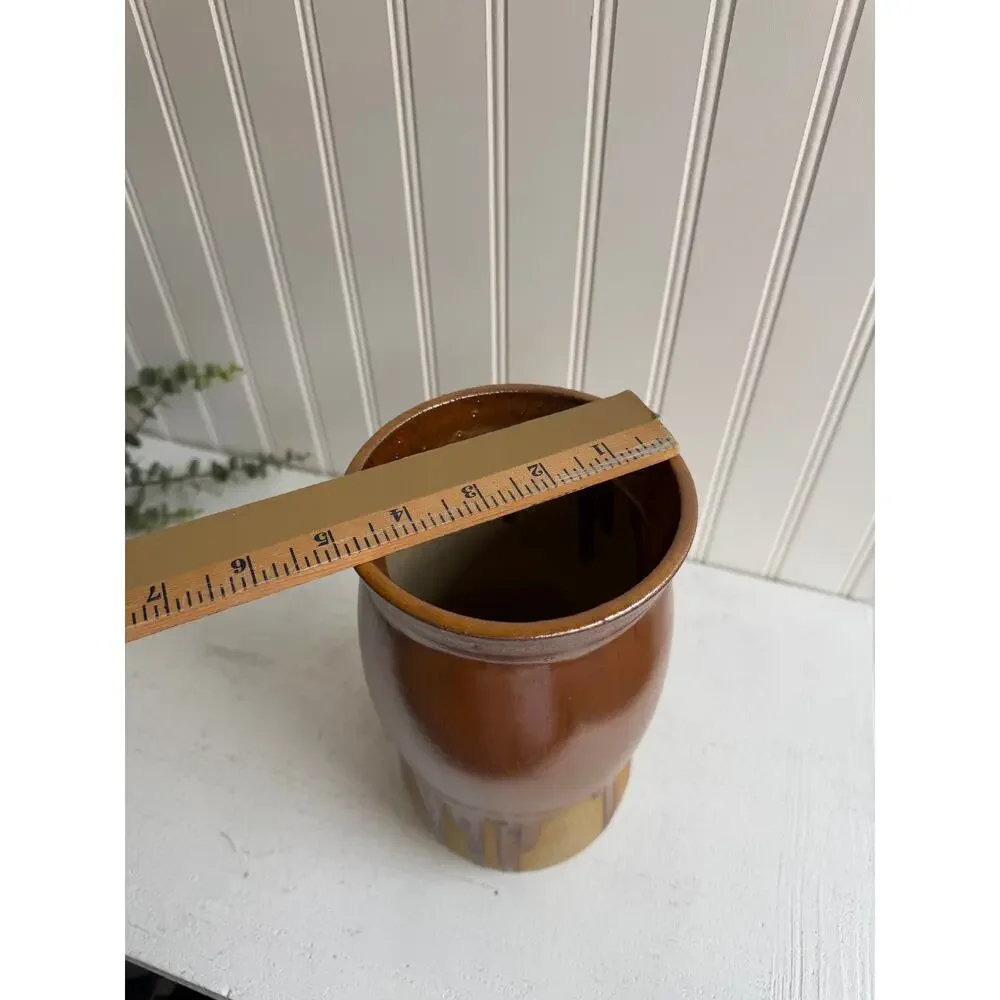 Alton Art Pottery Handmade Brown Drip Glaze Vase Rustic Primitive Organic Modern